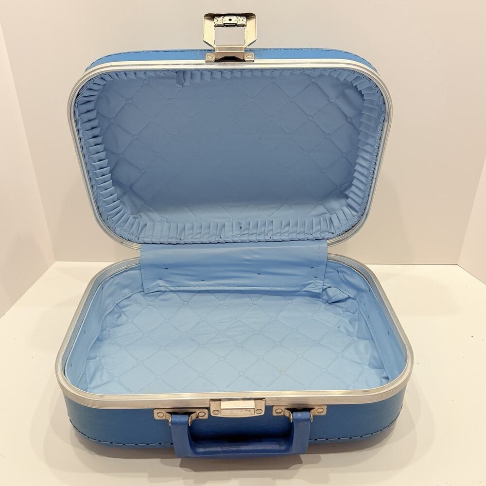 Vintage Small Blue Kids (Boy Train) "I'm Going to Grandma's" Hard Sided Suitcase - Picture 8 of 12